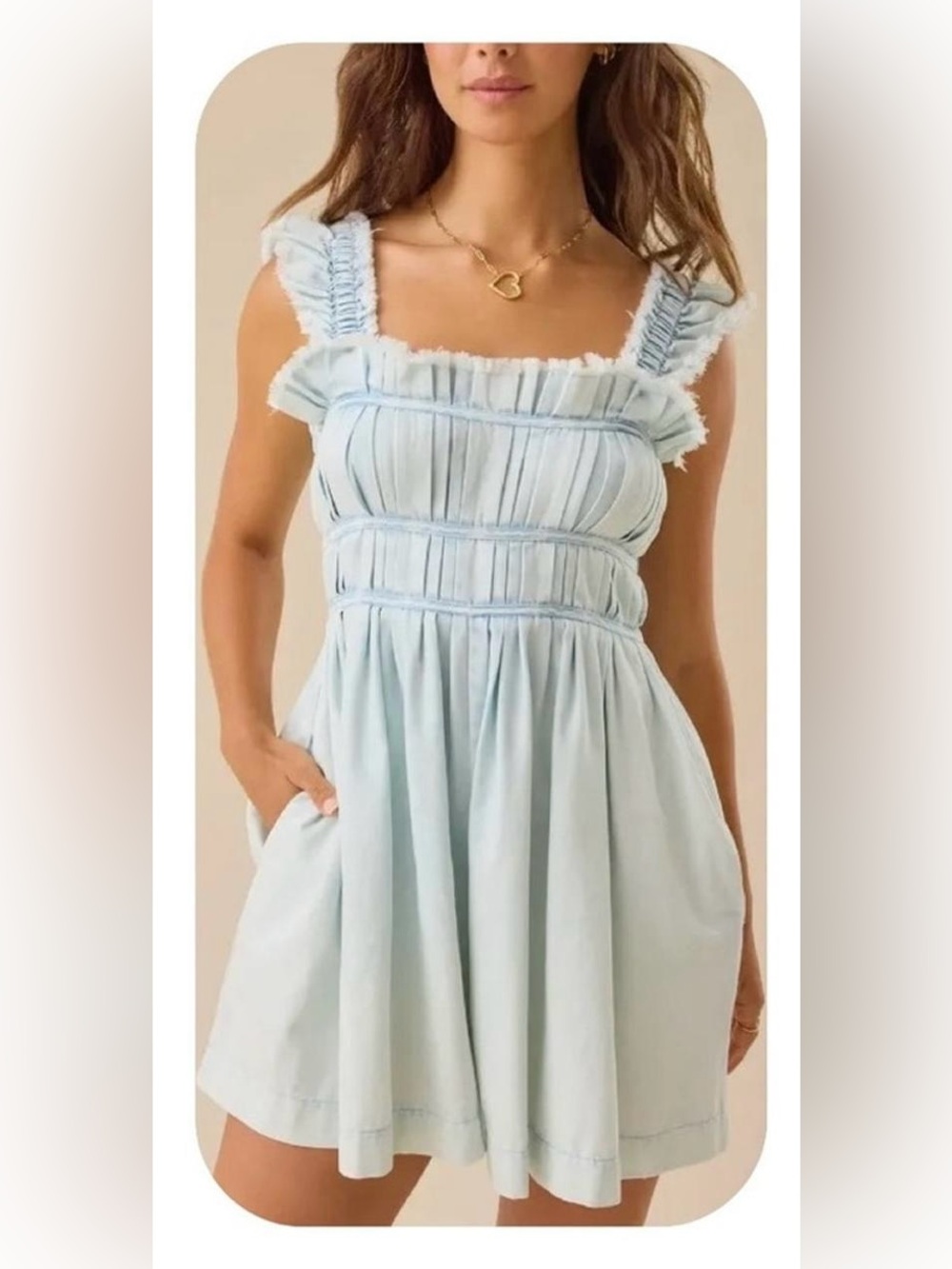 NWOT Altar’d State Ashley Light Denim Romper Mini Dress Women’s Large Like New